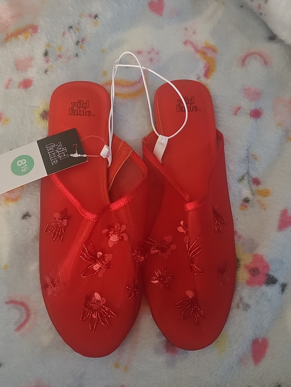 wild fable Red Embroidered Floral Slip-On Mules